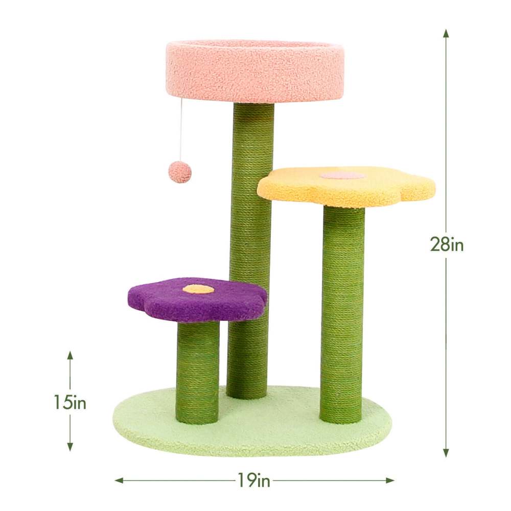 Flower Cat Tree Sisal Covered Scratching Post Climbing Scratcher Tower Furniture