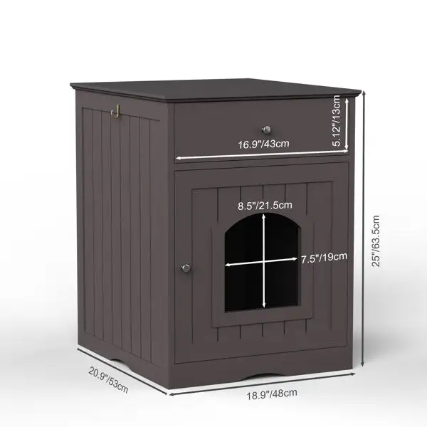 Wooden Pet House Cat Litter Box Enclosure with Drawer; Side Table; Indoor Pet Crate; Cat Home Nightstand (Brown)