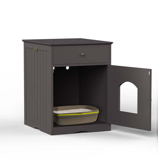 Wooden Pet House Cat Litter Box Enclosure with Drawer; Side Table; Indoor Pet Crate; Cat Home Nightstand (Brown)