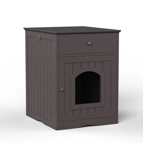 Wooden Pet House Cat Litter Box Enclosure with Drawer; Side Table; Indoor Pet Crate; Cat Home Nightstand (Brown)