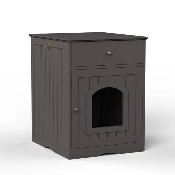 Wooden Pet House Cat Litter Box Enclosure with Drawer; Side Table; Indoor Pet Crate; Cat Home Nightstand (Brown)