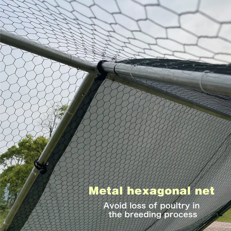 Metal Large Chicken Coop Walk-in Poultry Cage Large Chicken Run Flat Shaped Cage with Waterproof Anti-UltravioletCover;  1.26" Diameter Tube (9.8' L x 6.6' W x 6.4' H)