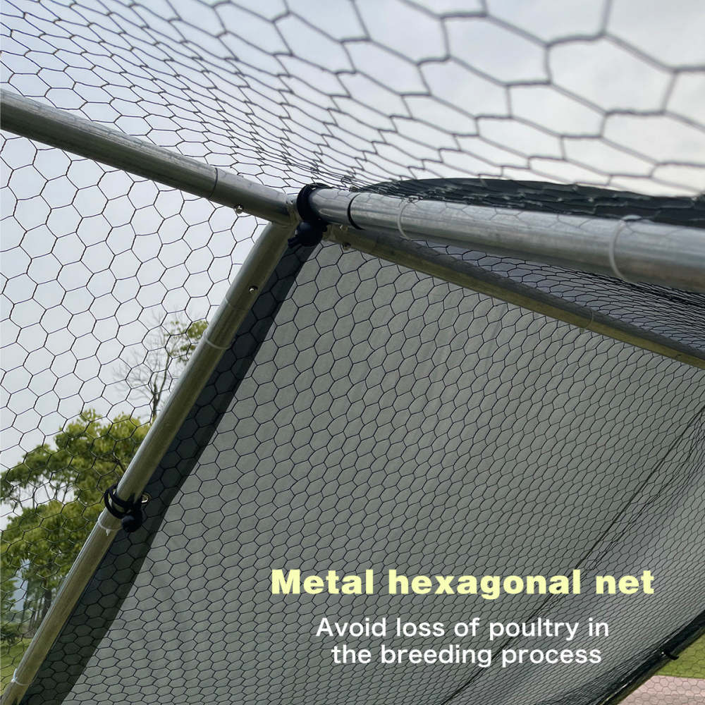 Metal Large Chicken Coop Walk-in Poultry Cage Large Chicken Run Flat Shaped Cage with Waterproof Anti-UltravioletCover;  1.26" Diameter Tube (9.8' L x 6.6' W x 6.4' H)