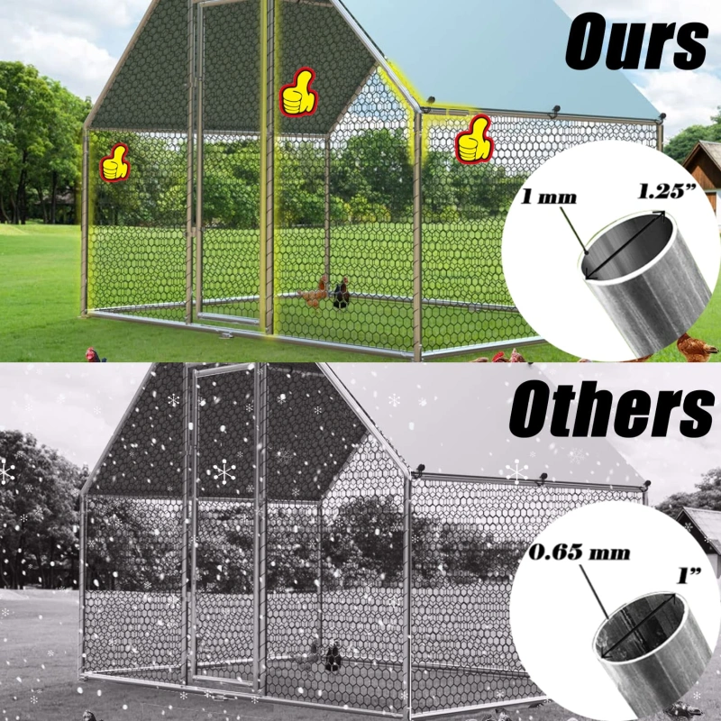 Metal Large Chicken Coop Walk-in Poultry Cage Large Chicken Run Flat Shaped Cage with Waterproof Anti-UltravioletCover;  1.26" Diameter Tube (9.8' L x 6.6' W x 6.4' H)