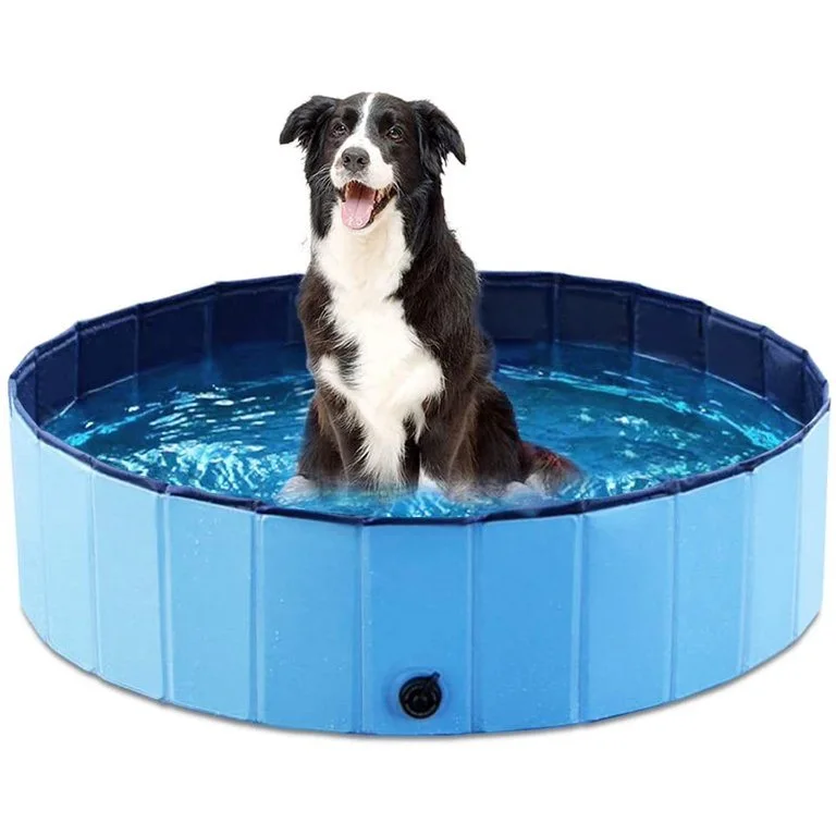 48&quot; Foldable Dog Pool Pet Bath Pools Outdoor Swimming-Pool for Large Dogs Blue