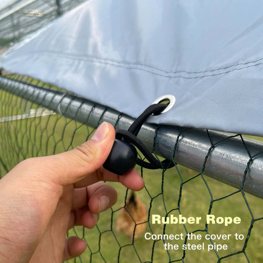 Metal Large Chicken Coop Walk-in Poultry Cage Large Chicken Run Flat Shaped Cage with Waterproof Anti-UltravioletCover;  1.26" Diameter Tube (9.8' L x 6.6' W x 6.4' H)