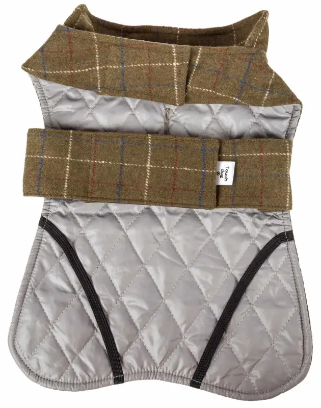 Touchdog 2-In-1 Windowpane Plaided Dog Jacket With Matching Reversible Dog Mat