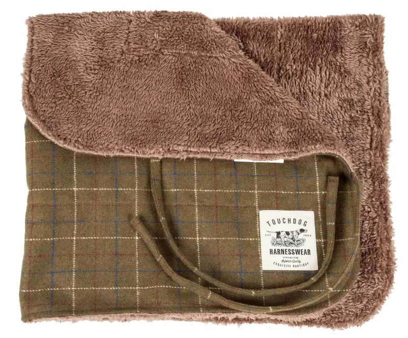 Touchdog 2-In-1 Windowpane Plaided Dog Jacket With Matching Reversible Dog Mat