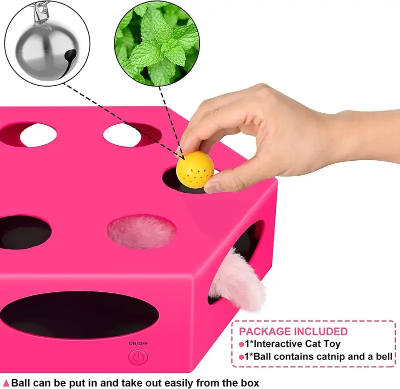 FluffyDream Interactive Cat Maze Box Toy; Electrical Cat Exercise Teaser Toy with Plush Tail & Ball Contains Bells; Fluffy Toys; Toys for Indoor Cats; Pets; Kitten; Kitty; Pink