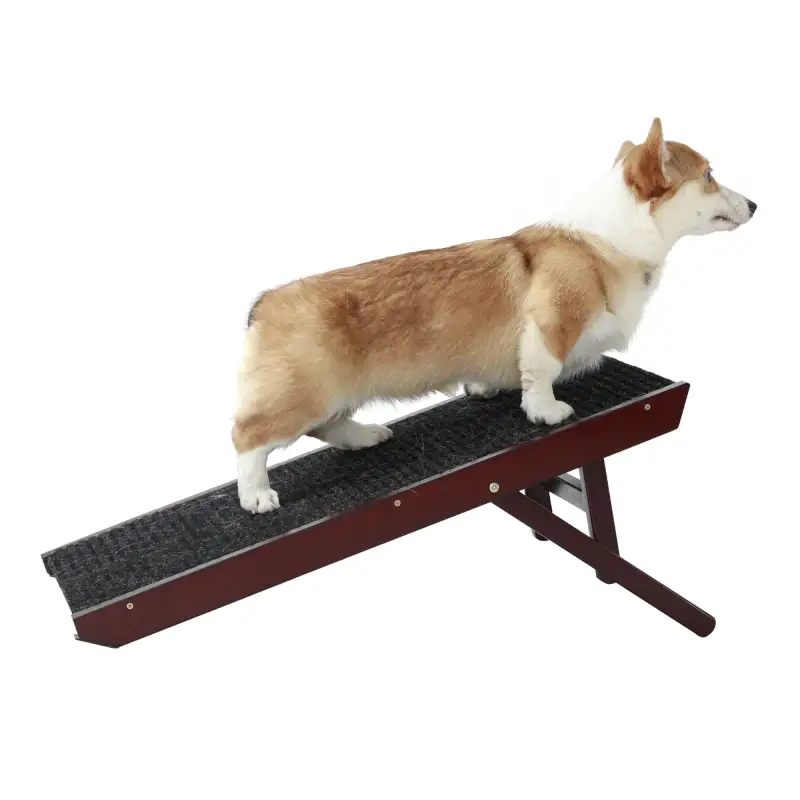 Adjustable Pet Ramp;  Folding Portable Wooden Dog Cat Ramp;  Non-Slip Paw Traction Mat Dog Step for Car;  SUV;  Bed;  Couch;  Adjustable Height from 10" to 19"