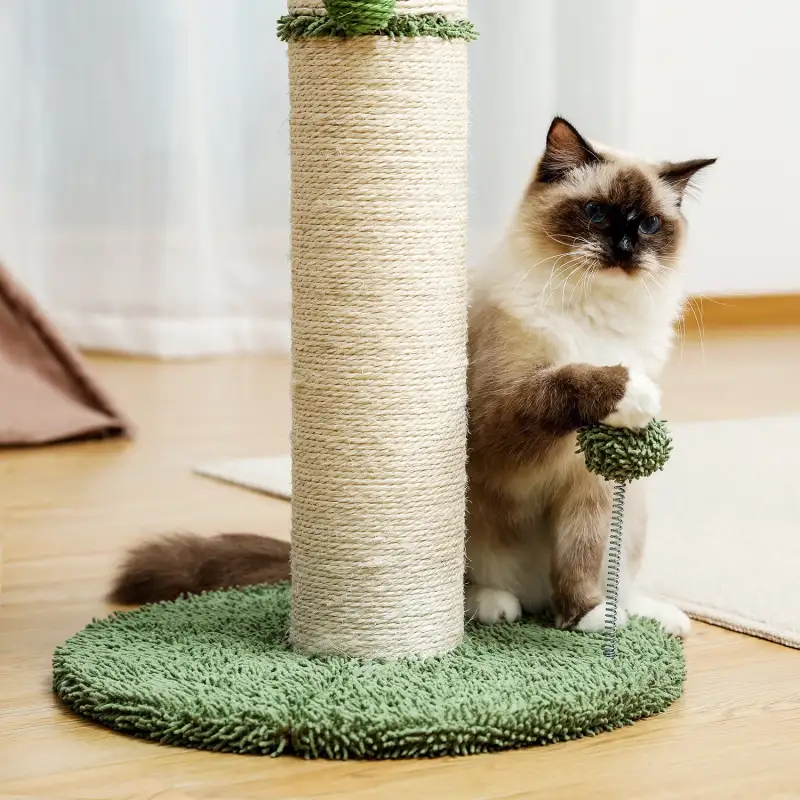 Large Cactus Cat Scratching Post with Natural Sisal Ropes; Cat Scratcher for Cats and Kittens White