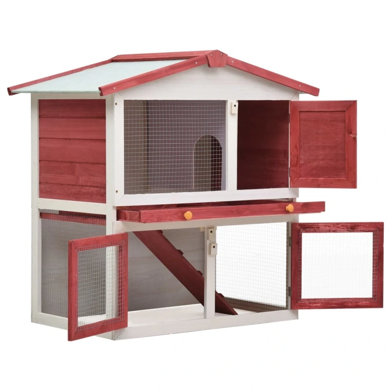Outdoor Rabbit Hutch 3 Doors Red Wood