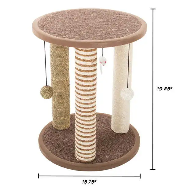 Cat Scratching Post Tower with 3 Scratcher Posts, Carpeted Base Play Area and Perch – Furniture Scratching Deterrent for Indoor Cats