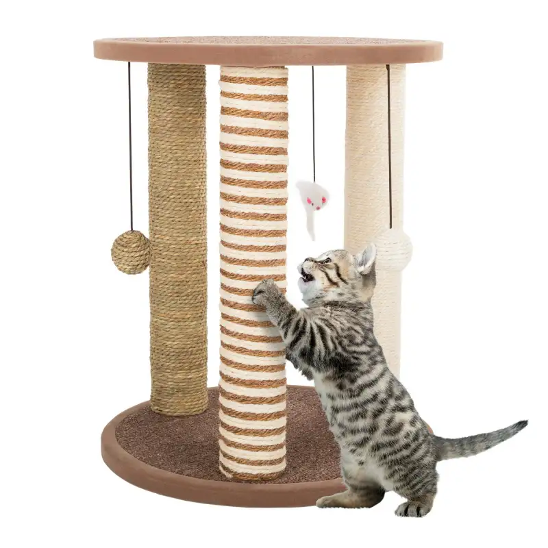 Cat Scratching Post Tower with 3 Scratcher Posts, Carpeted Base Play Area and Perch – Furniture Scratching Deterrent for Indoor Cats