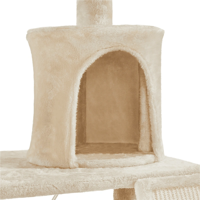 SMILE MART Cat Tree with Condo and Scratching Post Tower, Beige, 61"