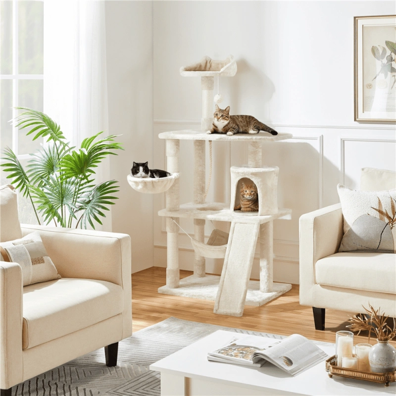 SMILE MART Cat Tree with Condo and Scratching Post Tower, Beige, 61"