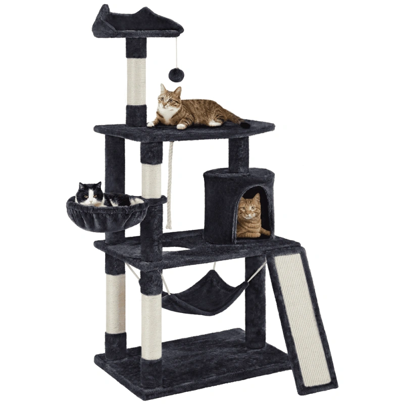 SMILE MART Cat Tree with Condo and Scratching Post Tower, Beige, 61"