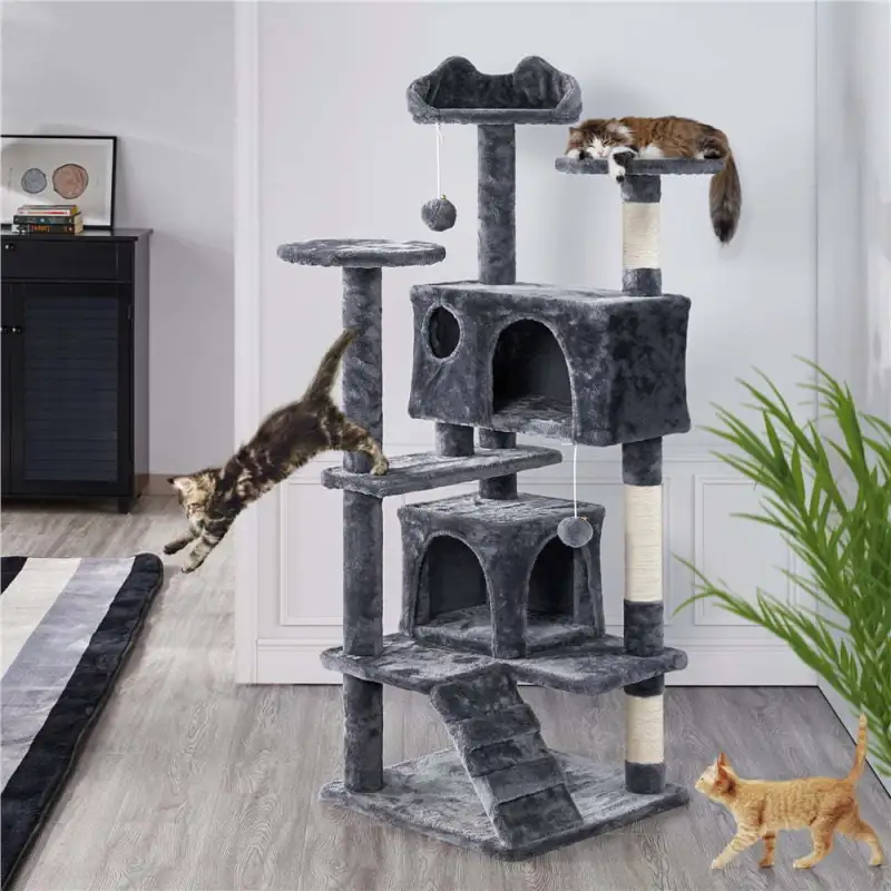SmileMart 54.5\\\\\\\\\\\\\\\" Double Condo Cat Tree with Scratching Post Tower