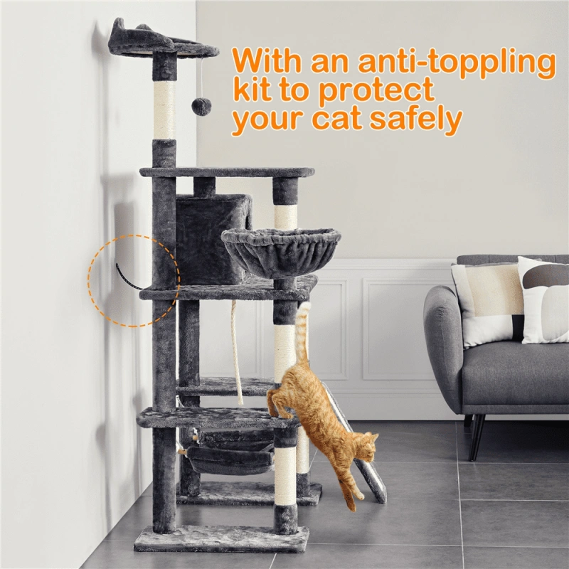 Pawscoo 70" Cat Tree with Condo and Scratching Post Tower, Dark Gray