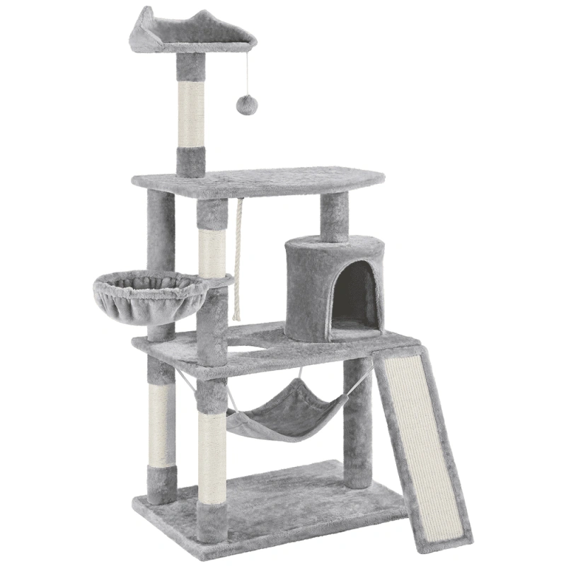 SMILE MART Cat Tree with Condo and Scratching Post Tower, Beige, 61"