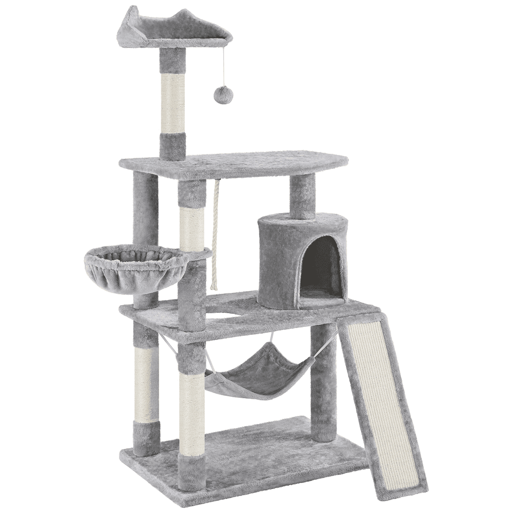 SMILE MART Cat Tree with Condo and Scratching Post Tower, Beige, 61"