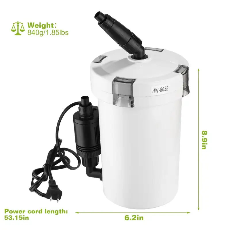 3-Stage External Canister Filter for 28 Gallon Aquarium Fish Tank 105gph 6W Easy Installation Silent