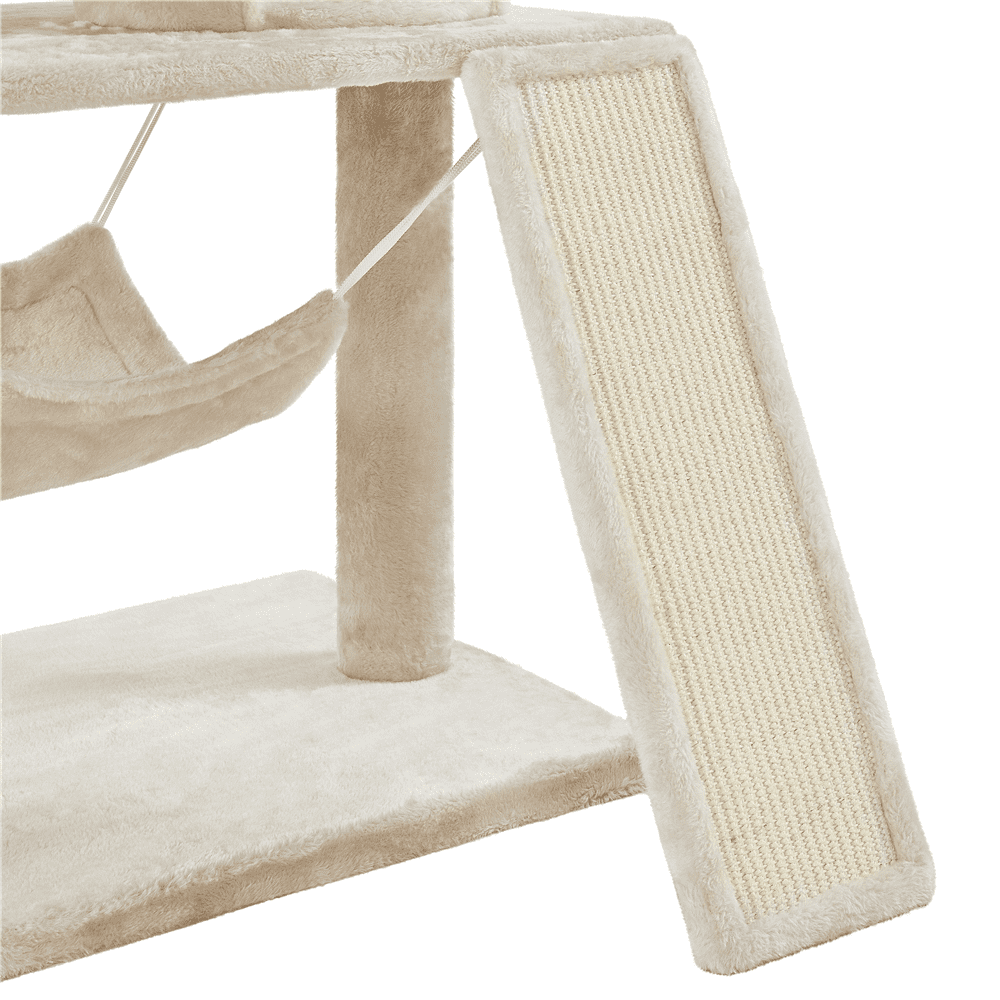 SMILE MART Cat Tree with Condo and Scratching Post Tower, Beige, 61"