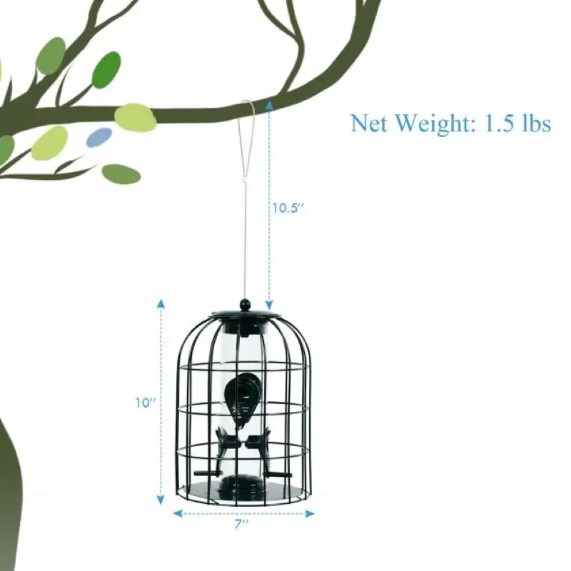 Outdoor Metal Seed Guard Deterrent Squirrel-Proof Caged Tube Wild Bird Feeder