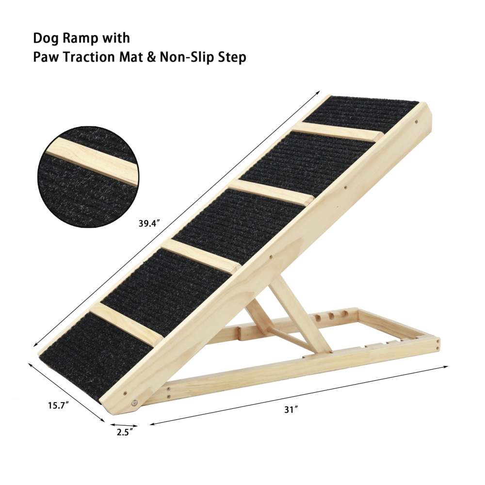 Tall Adjustable Pet Ramp; Folding Portable Wooden Dog Cat Ramp; Non-Slip Paw Traction Surface Dog Step for Car; SUV; Bed; Couch; Adjustable Height from 9.3" to 24"