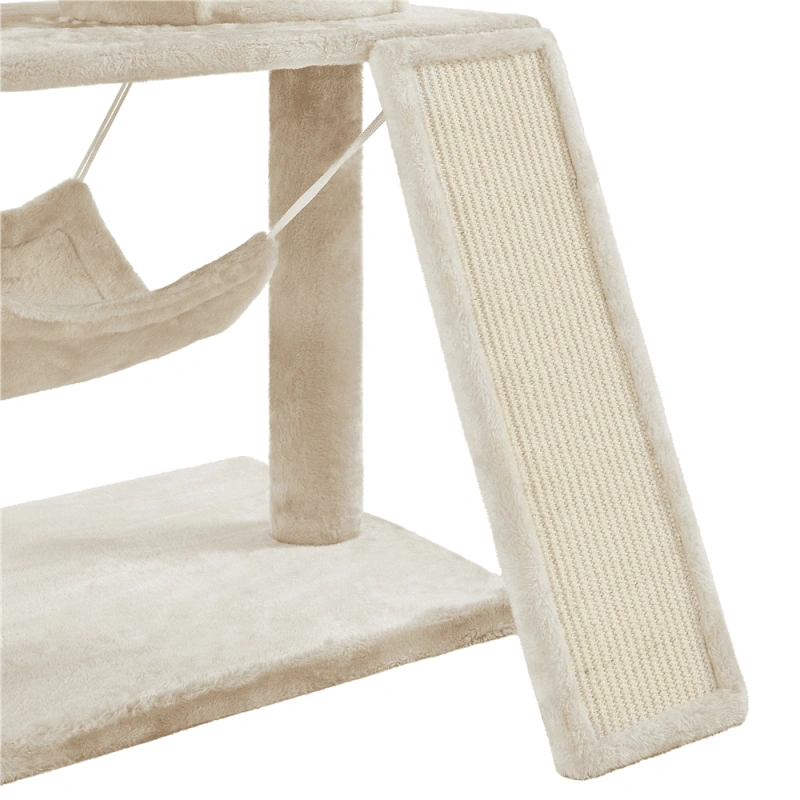 SMILE MART Cat Tree with Condo and Scratching Post Tower, Beige, 61"