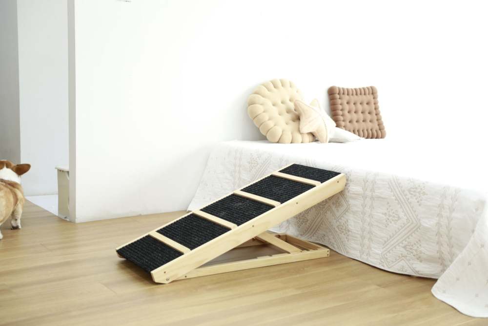 Tall Adjustable Pet Ramp; Folding Portable Wooden Dog Cat Ramp; Non-Slip Paw Traction Surface Dog Step for Car; SUV; Bed; Couch; Adjustable Height from 9.3" to 24"