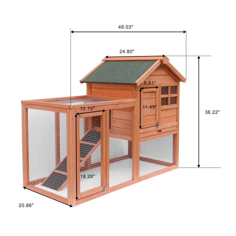 Chicken Coop Wooden Bunny Rabbit Hutch; Outdoor Large Hen Cage with Ventilation Door; Removable Tray & Ramp Garden Backyard Pet House Chicken Nesting Box RT