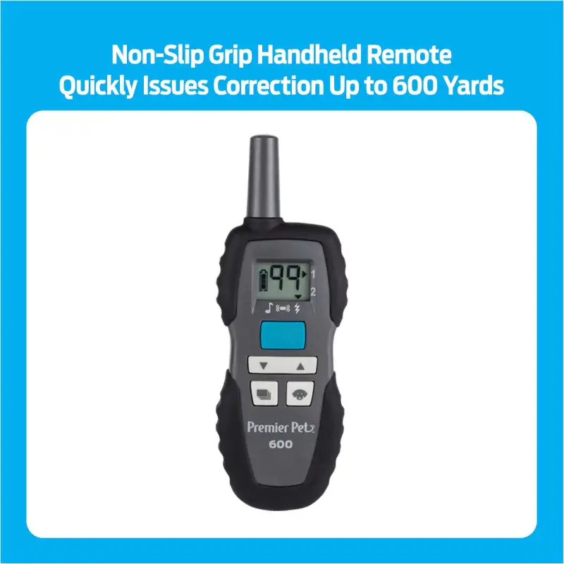 Premier Pet 600 Yard Remote Trainer: Corrects Unwanted Behaviors for All Size Dogs, 3 Correction Modes: Tone, Vibration, & Static, Rechargeable, Durable, Water Submersible, Expandable to 2 Dogs