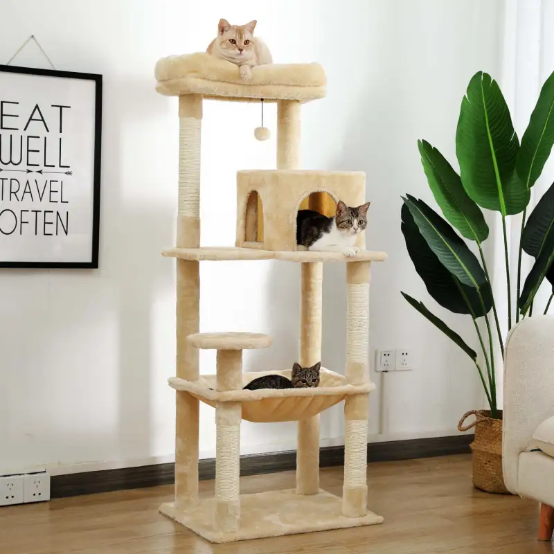 Pawz Road Cat Tree for Large Cats 56"Tall Cat Tower Condo with Scratching Post for Indoor Cats