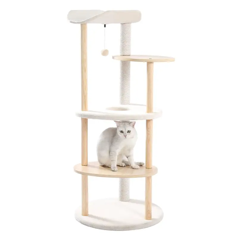 (Do Not Sell on Amazon) Multi-Level Cat Tree Modern Cat Tower Wooden Activity Center with Scratching Posts Beige