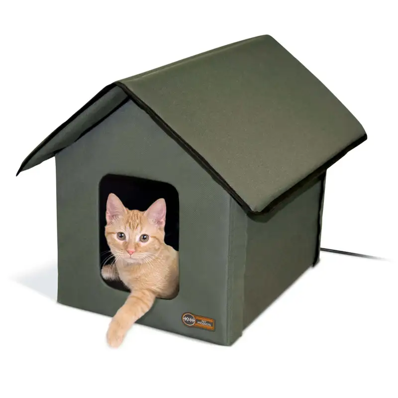 Outdoor Kitty House Cat Shelter (Unheated) Olive/Olive 19 X 22 X 17 Inches