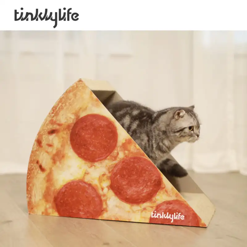 Tinklylife Cat Condo Scratcher Post Cardboard; Looking Well with Delicious Pizza Shape Cat Scratching House Bed Furniture Protector
