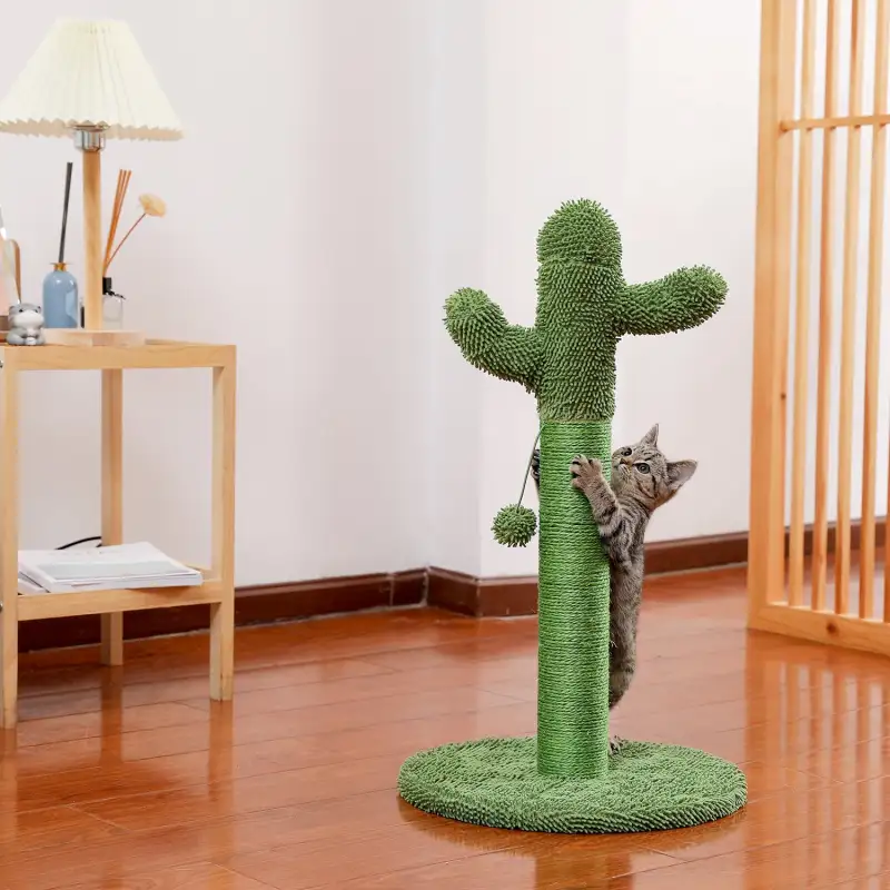 Cactus Cat Tree Scratcher With Sisal Scratching Post Interactive Ball Green