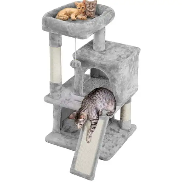 MART 36" Cat Tree with Condo and Scratching Post Tower, Light Gray