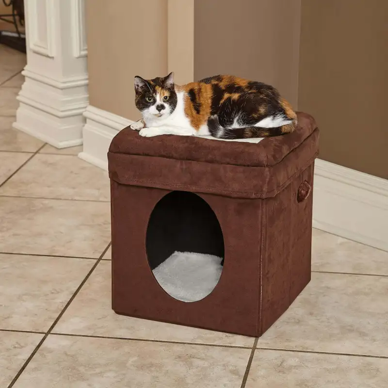 2-Story Cat Cube, Suede Brown