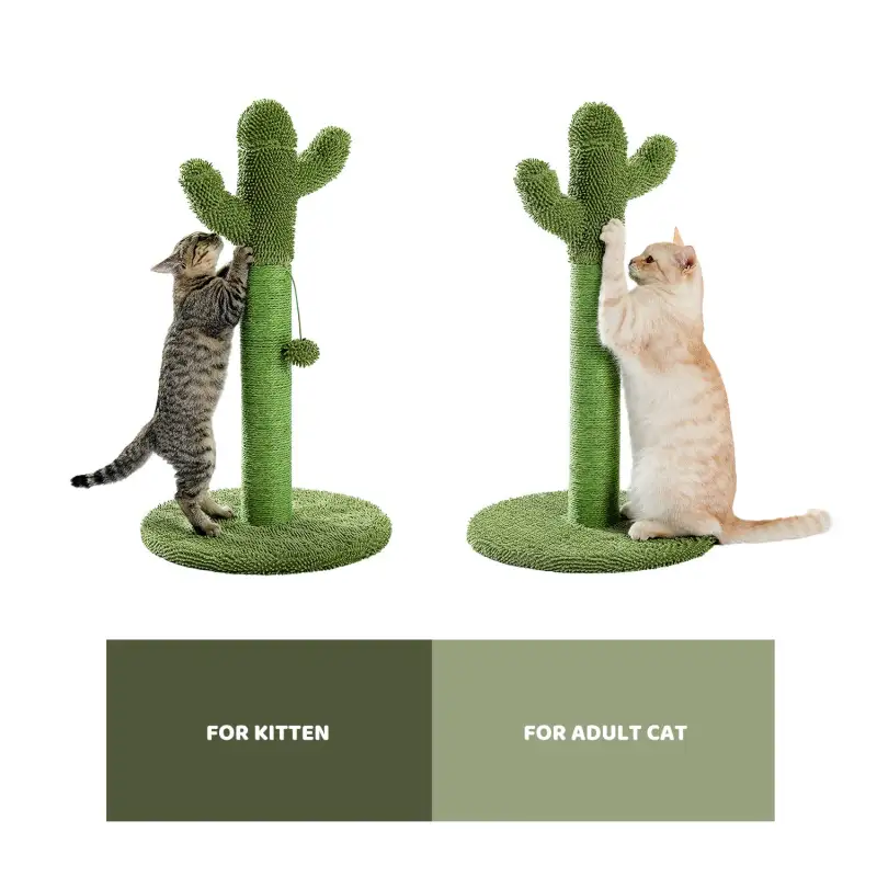 Cactus Cat Tree Scratcher With Sisal Scratching Post Interactive Ball Green