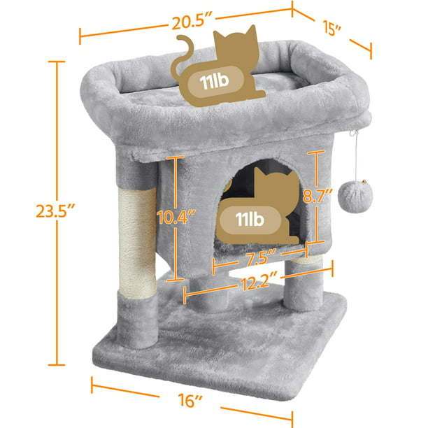 23.5" H 2-Level Cat Tree Condo Tower with Plush Perch, Light Gray
