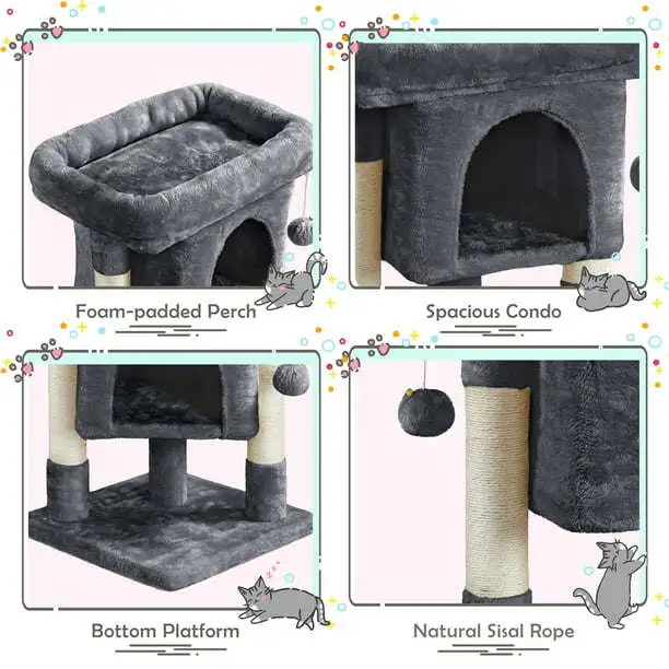 23.5" H 2-Level Cat Tree Condo Tower with Plush Perch