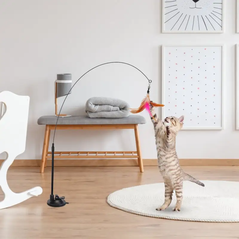 Cat Feather Toys Wand Rod Interactive Cat Spring Bell Play Toys