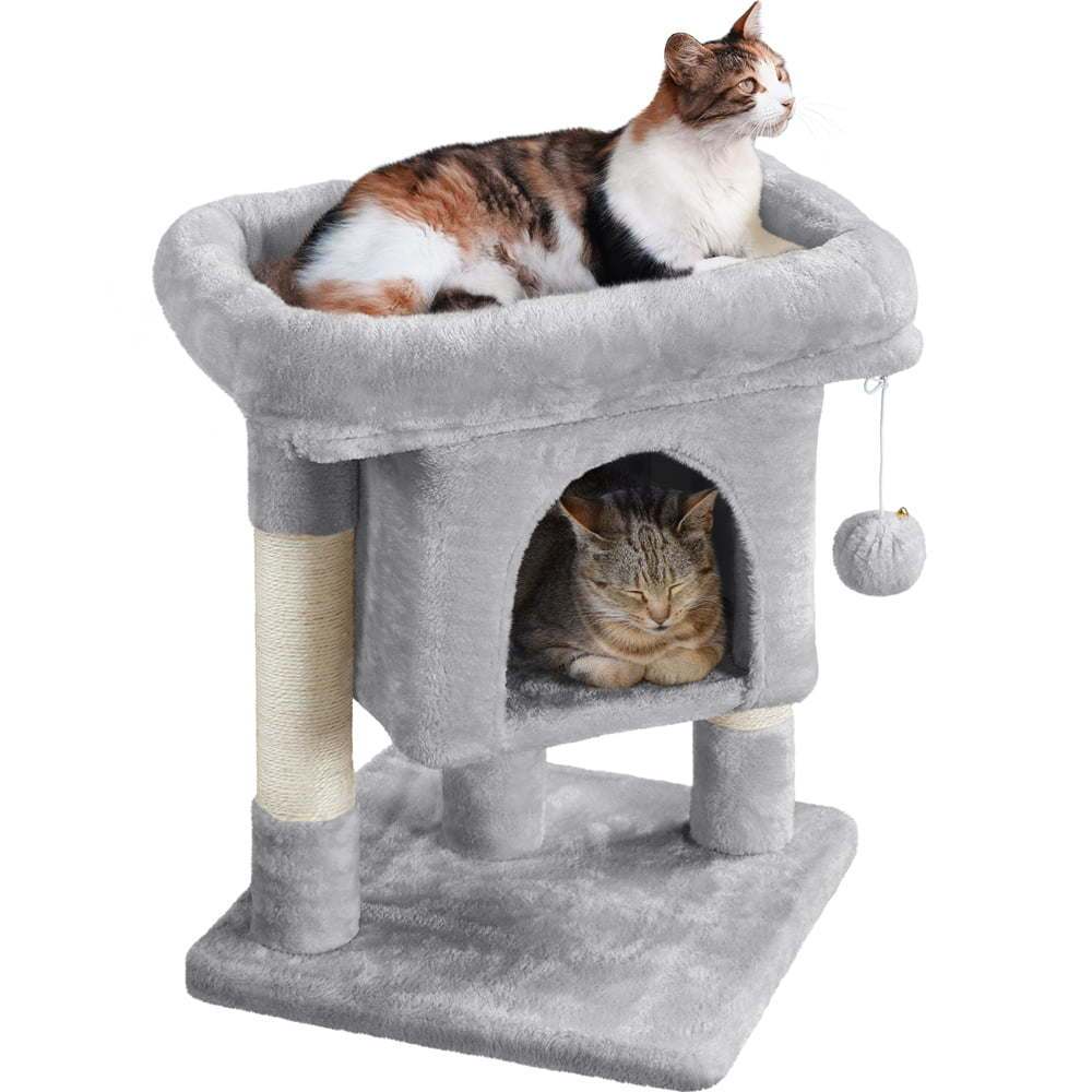23.5" H 2-Level Cat Tree Condo Tower with Plush Perch, Light Gray
