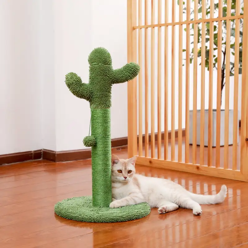 Cactus Cat Tree Scratcher With Sisal Scratching Post Interactive Ball Green
