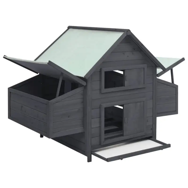 Chicken Coop Gray and White 59.8"x37.7"x43.3" Solid Firwood