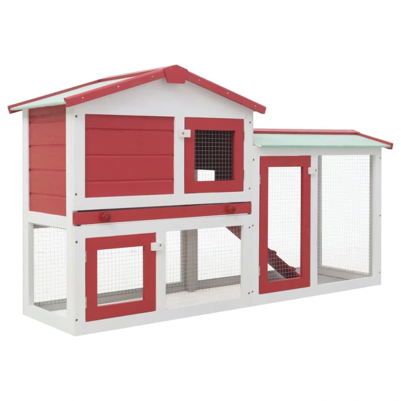 Outdoor Large Rabbit Hutch Red and White 57.1"x17.7"x33.5" Wood