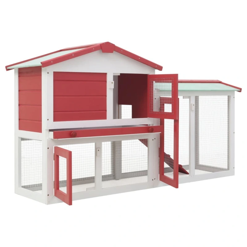 Outdoor Large Rabbit Hutch Red and White 57.1"x17.7"x33.5" Wood