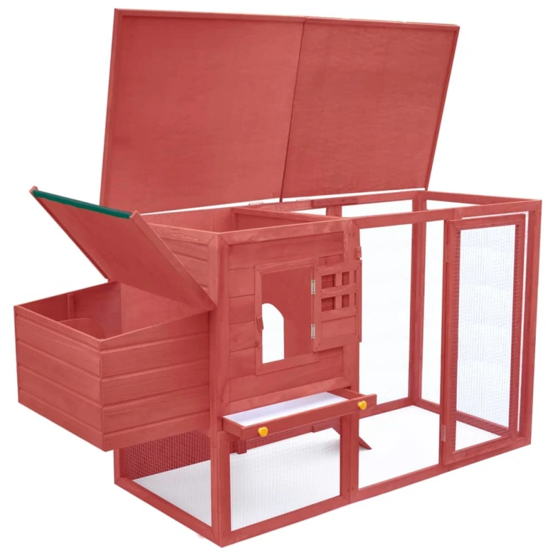Outdoor Chicken Cage Hen House with 1 Egg Cage Red Wood
